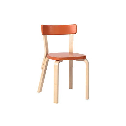 Chair 69 by Artek - Legs and backrest support natural lacquered, seat and backrest orange lacquered
