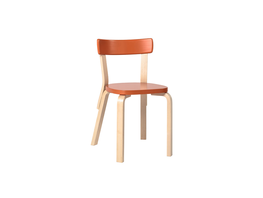 Chair 69 by Artek - Legs and backrest support natural lacquered, seat and backrest orange lacquered