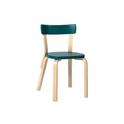 Chair 69 by Artek - Legs and backrest support natural lacquered, seat and backrest petrol lacquered