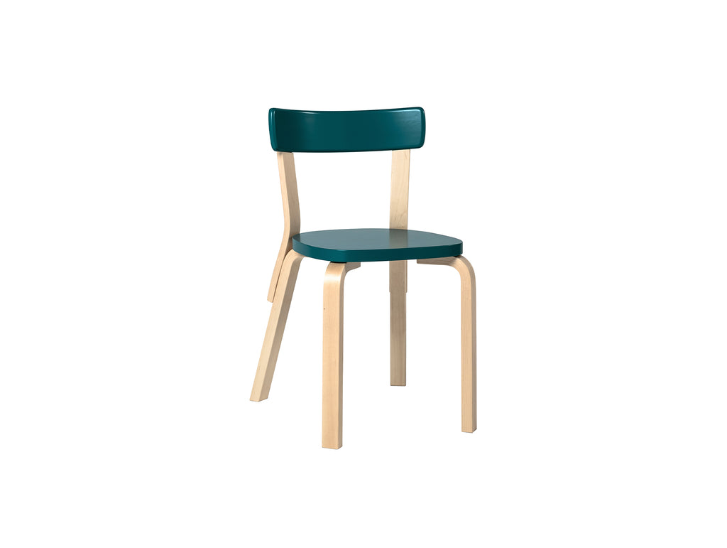 Chair 69 by Artek - Legs and backrest support natural lacquered, seat and backrest petrol lacquered