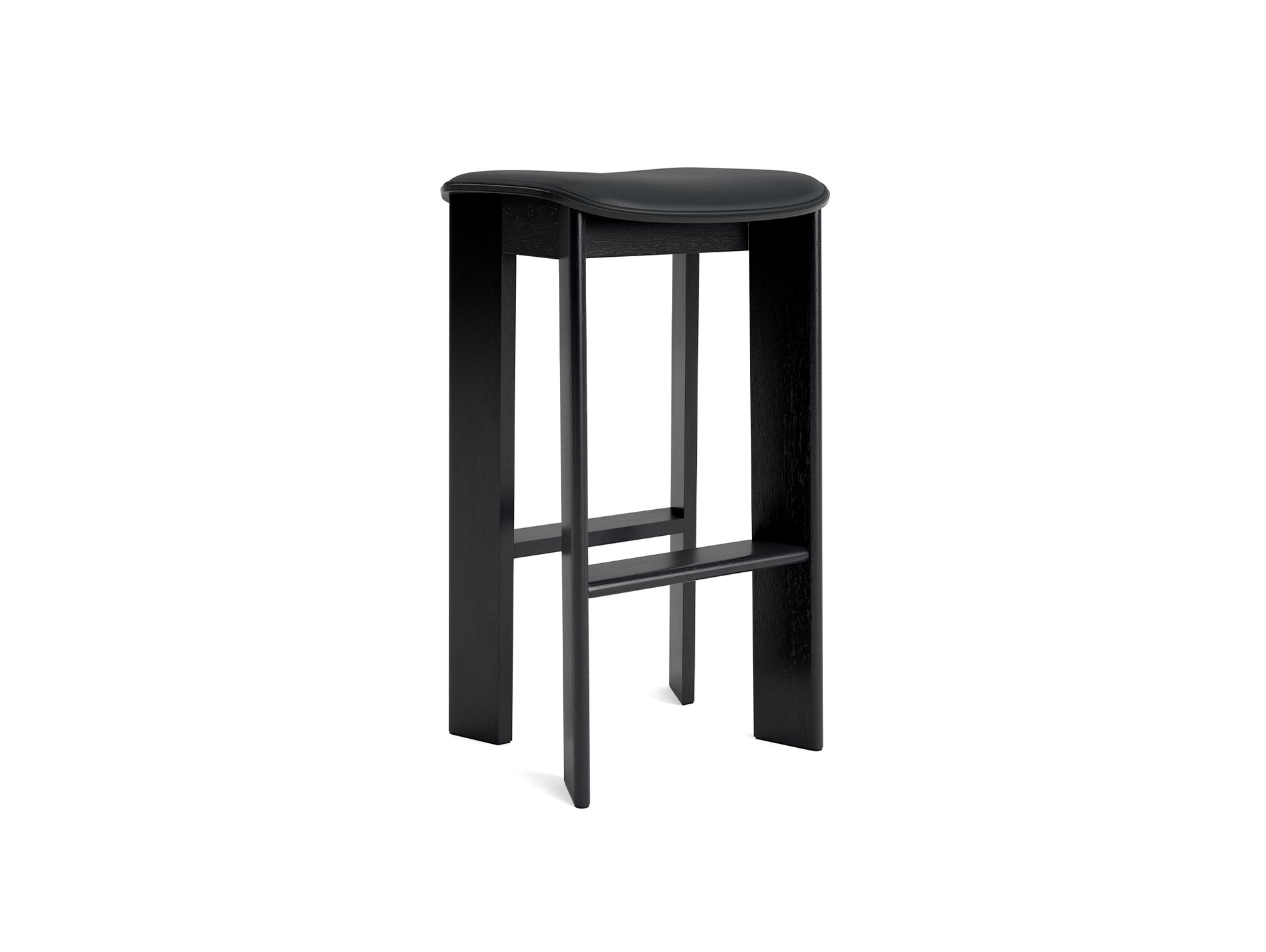 Chisel 30 Bar Stool Seat Upholstery by HAY - High / Black Lacquered Oak / Black Grano Leather