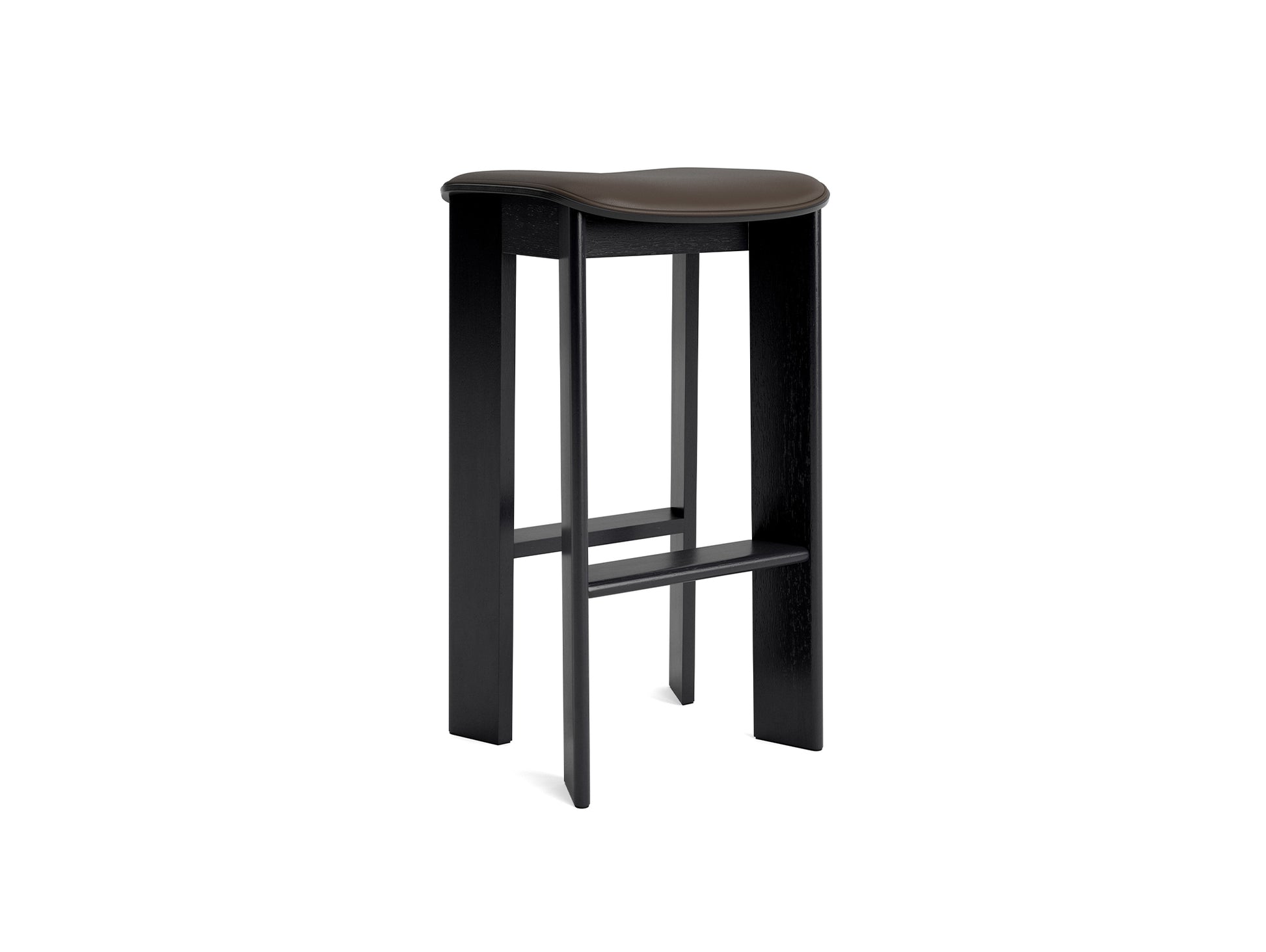 Chisel 30 Bar Stool Seat Upholstery by HAY - High / Black Lacquered Oak / Chocolate Grano Leather