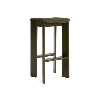 Chisel 30 Bar Stool Seat Upholstery by HAY - High / Green Umber Lacquered Beech / Forest Sense Leather