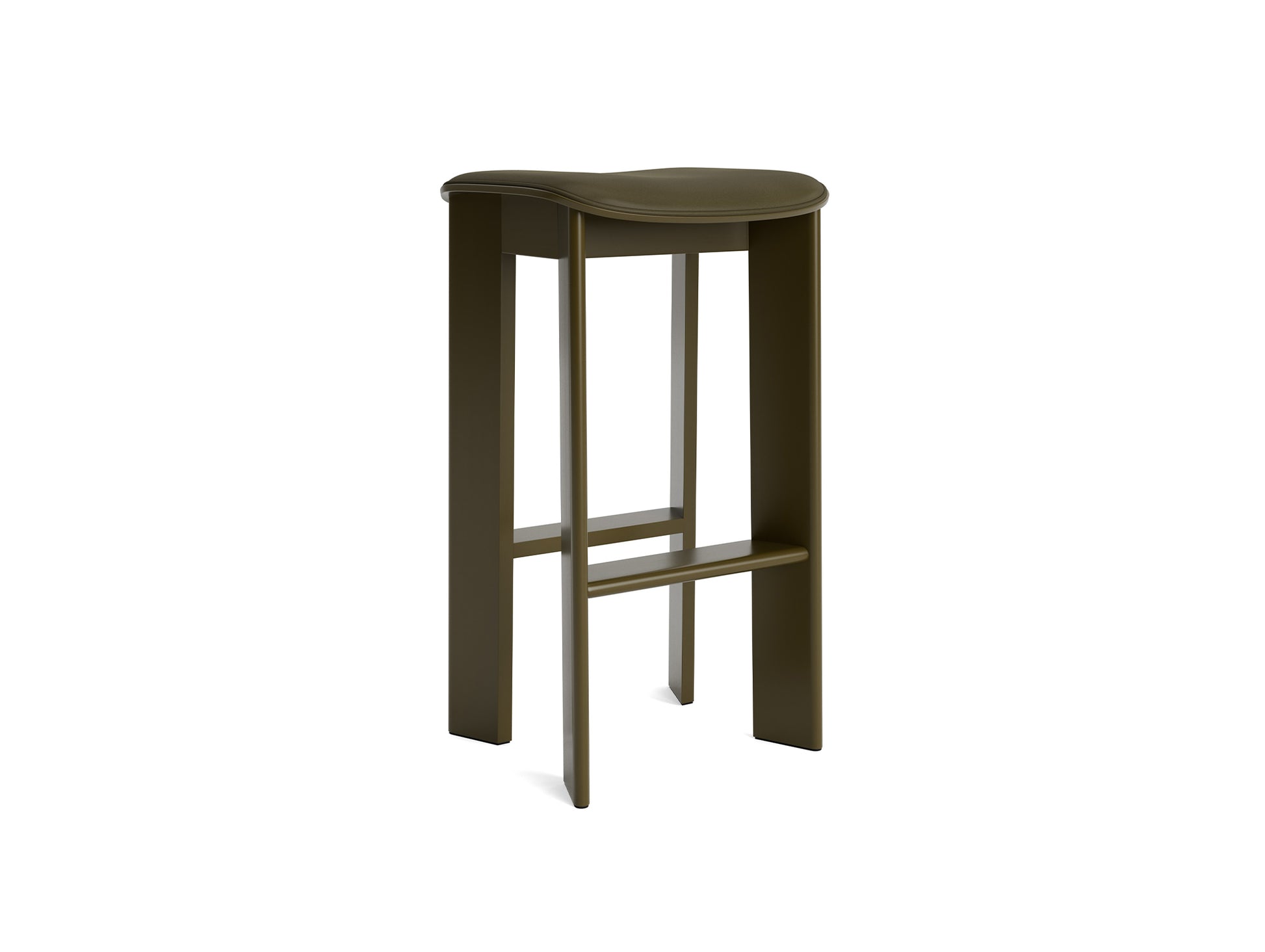 Chisel 30 Bar Stool Seat Upholstery by HAY - High / Green Umber Lacquered Beech / Forest Sense Leather