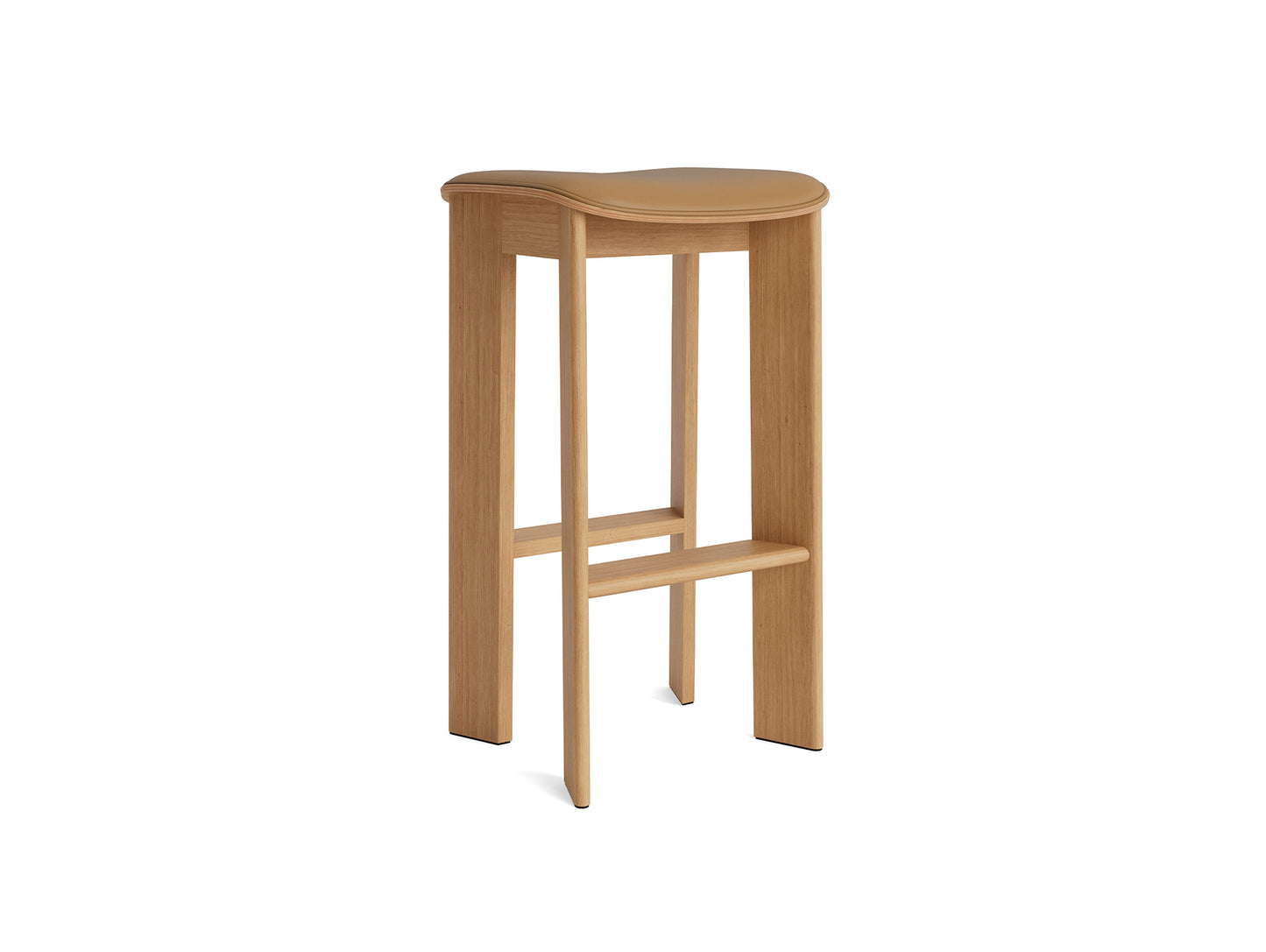 Chisel 30 Bar Stool Seat Upholstery by HAY - High / Oiled Oak / Cognac Grano Leather