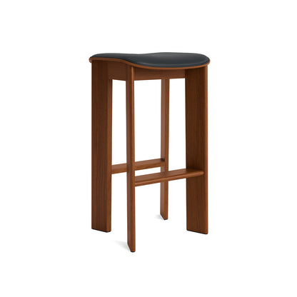 Chisel 30 Bar Stool Seat Upholstery by HAY - High / Lacquered Walnut / Black Grano Leather