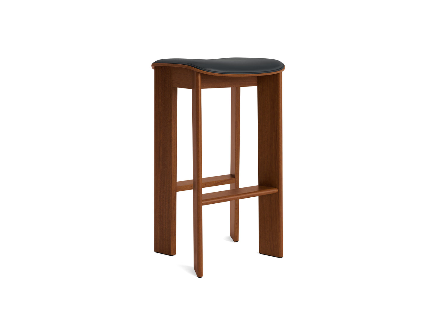 Chisel 30 Bar Stool Seat Upholstery by HAY - High / Lacquered Walnut / Black Grano Leather