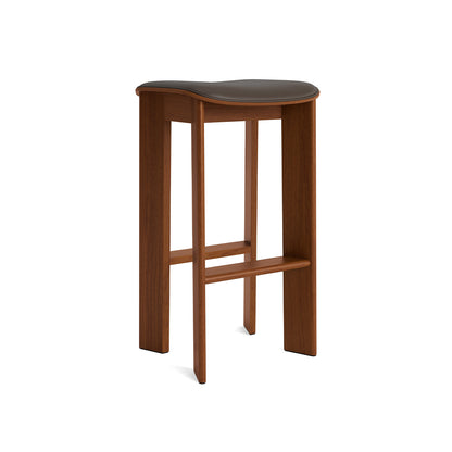 Chisel 30 Bar Stool Seat Upholstery by HAY - High / Lacquered Walnut / Chocolate Grano Leather