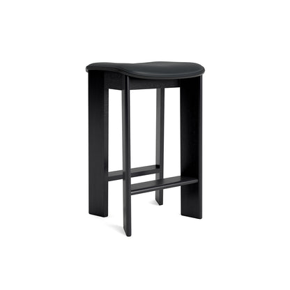 Chisel 30 Bar Stool Seat Upholstery by HAY - Low / Black Lacquered Oak / Grano Black Leather