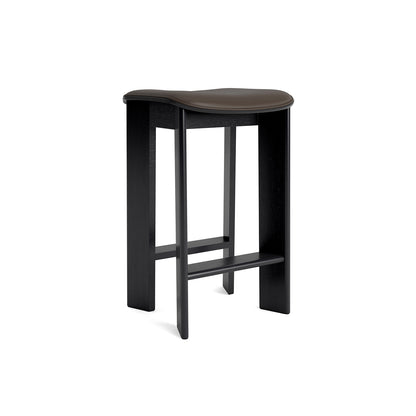 Chisel 30 Bar Stool Seat Upholstery by HAY - Low / Black Lacquered Oak / Chocolate Grano Leather