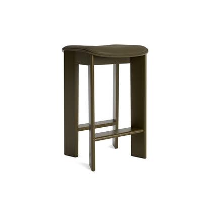 Chisel 30 Bar Stool Seat Upholstery by HAY - Low / Green Umber Lacquered Beech / Forest Sense Leather