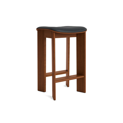 Chisel 30 Bar Stool Seat Upholstery by HAY - Low / Lacquered Walnut / Black Grano Leather