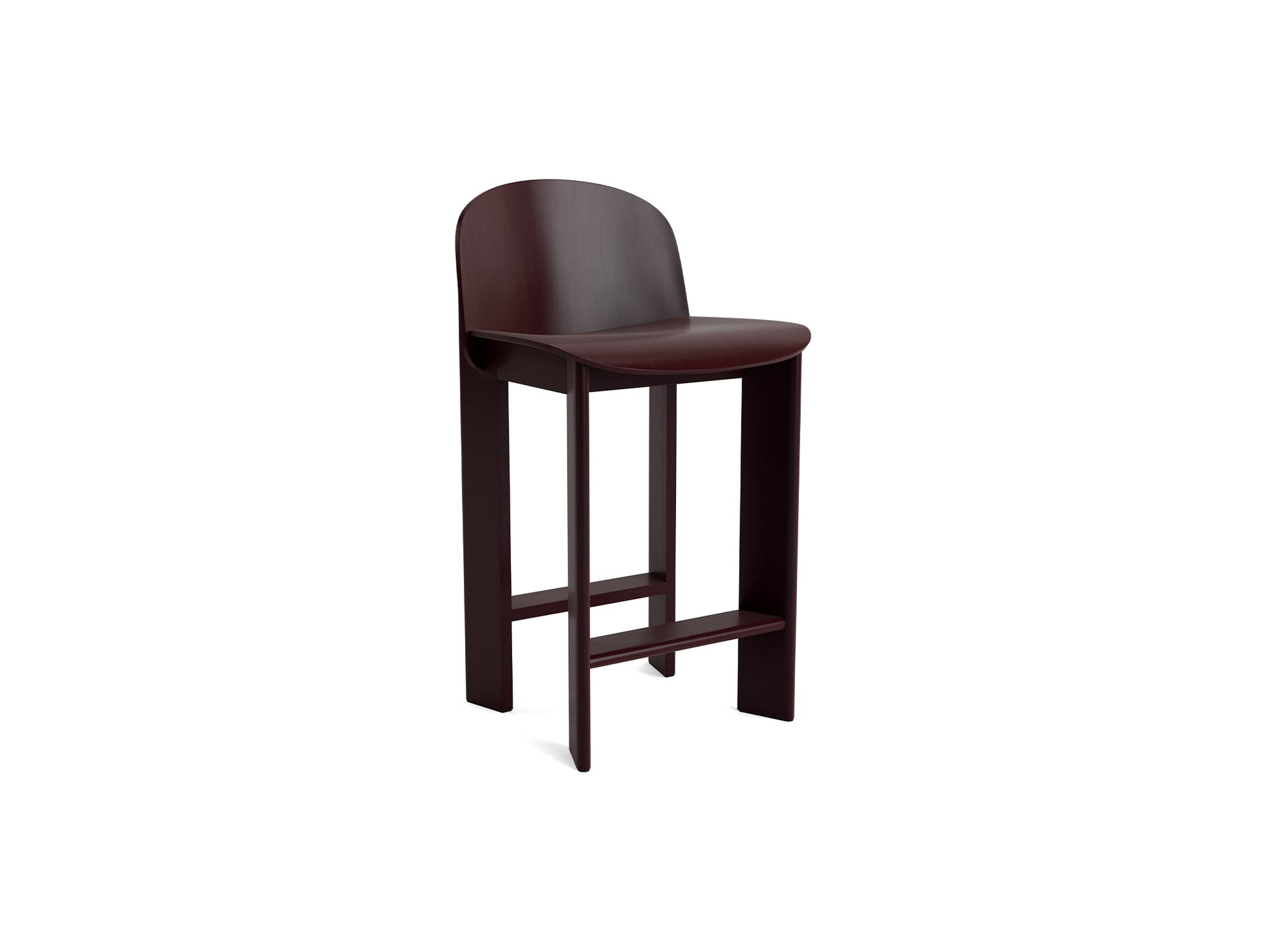 Chisel 35 Bar Stool by HAY - Low / Dark Bordeaux Lacquered Beech