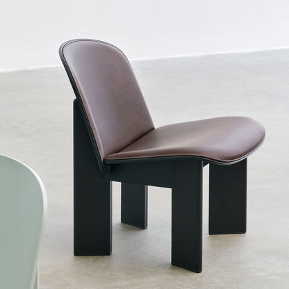 Chisel Lounge Chair (Front Upholstery) by HAY - Black Lacquered Oak / Dark Brown Sense Leather