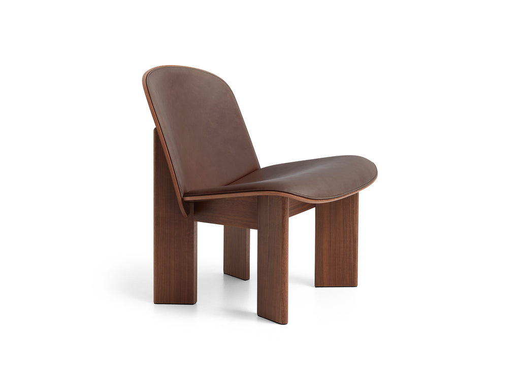 Chisel Lounge Chair (Front Upholstery) by HAY - Lacquered Walnut / Dark Brown Sense Leather