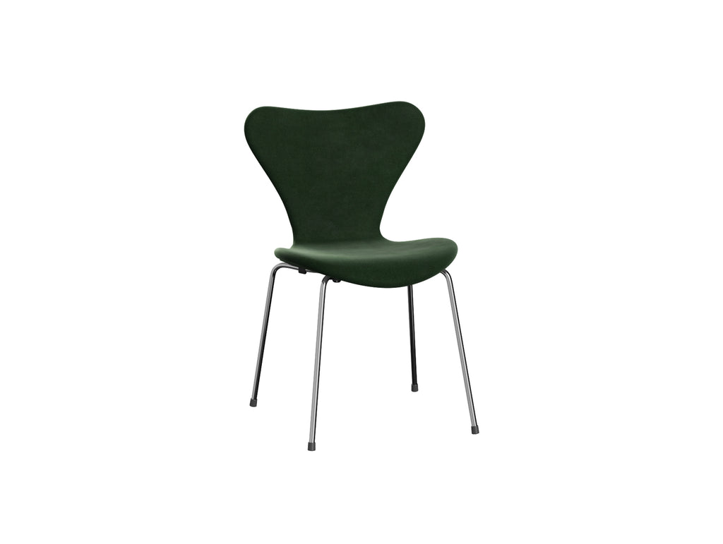 Series 7™ 3107 Dining Chair (Fully Upholstered) by Fritz Hansen - Chromed Steel / Belfast Forest Green