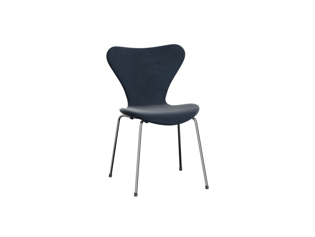 Series 7™ 3107 Dining Chair (Fully Upholstered) by Fritz Hansen - Chromed Steel / Belfast Grey Blue