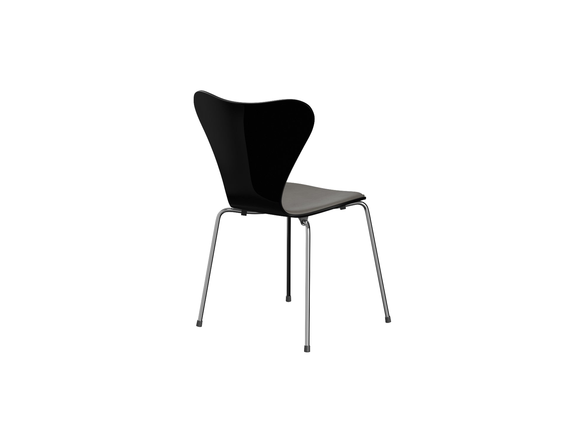 Series 7™ 3107 Dining Chair (Front Upholstered) by Fritz Hansen - Chromed Steel / Front: Essential Lava Leather / Back: Black Lacquered Veneer