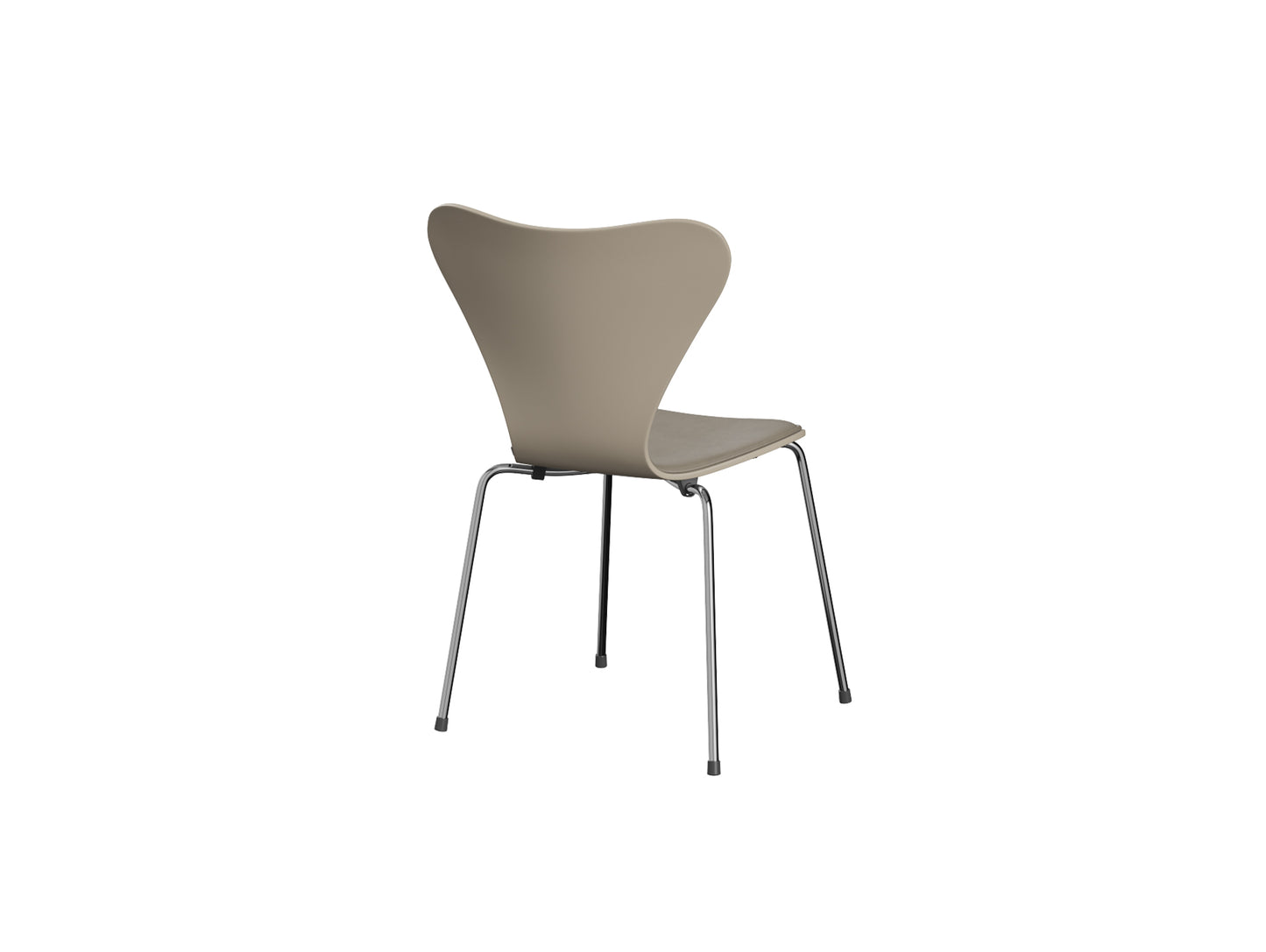 Series 7™ 3107 Dining Chair (Front Upholstered) by Fritz Hansen - Chromed Steel / Front: Essential Light Grey Leather / Back: Light Beige Lacquered Veneer