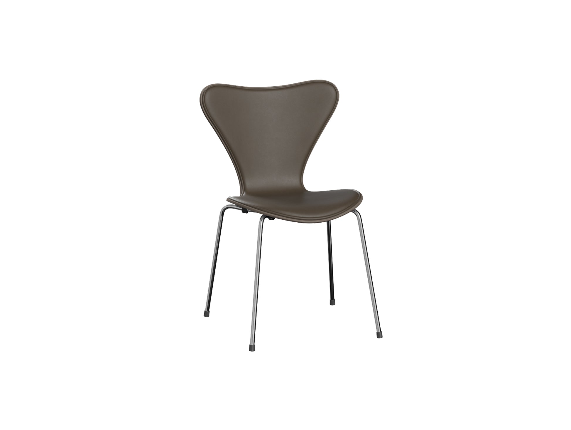 Series 7™ 3107 Dining Chair (Front Upholstered) by Fritz Hansen - Chromed Steel / Front: Essential Stone Leather / Back: Deep Clay Lacquered Veneer