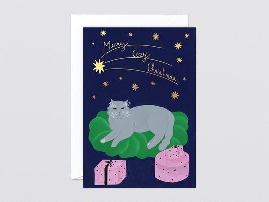 'Cozy Christmas Cat' Foiled Greetings Card by Wrap