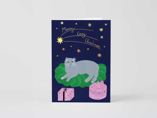 'Cozy Christmas Cat' Foiled Greetings Card by Wrap