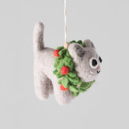Ernest, Cat in Wreath Felt Hanging Decoration