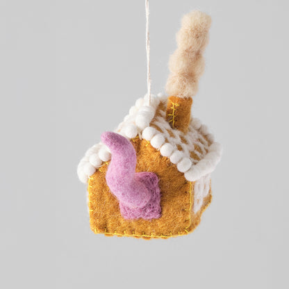 Gretel, Cat in Gingerbread House Felt Hanging Decoration