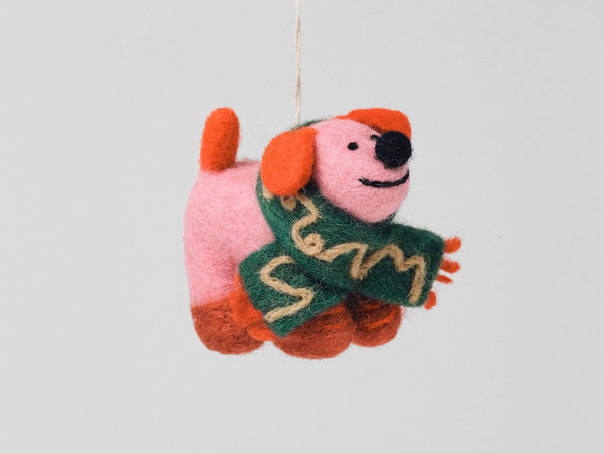 Flip, Dog With Scarf Felt Hanging Decoration