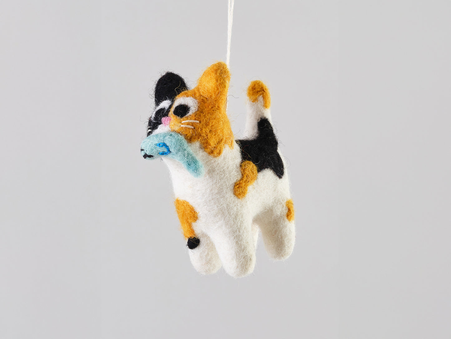 Cat Felted Hanging Decorations by Wrap Stationery - Dwight, Cat with a Fish