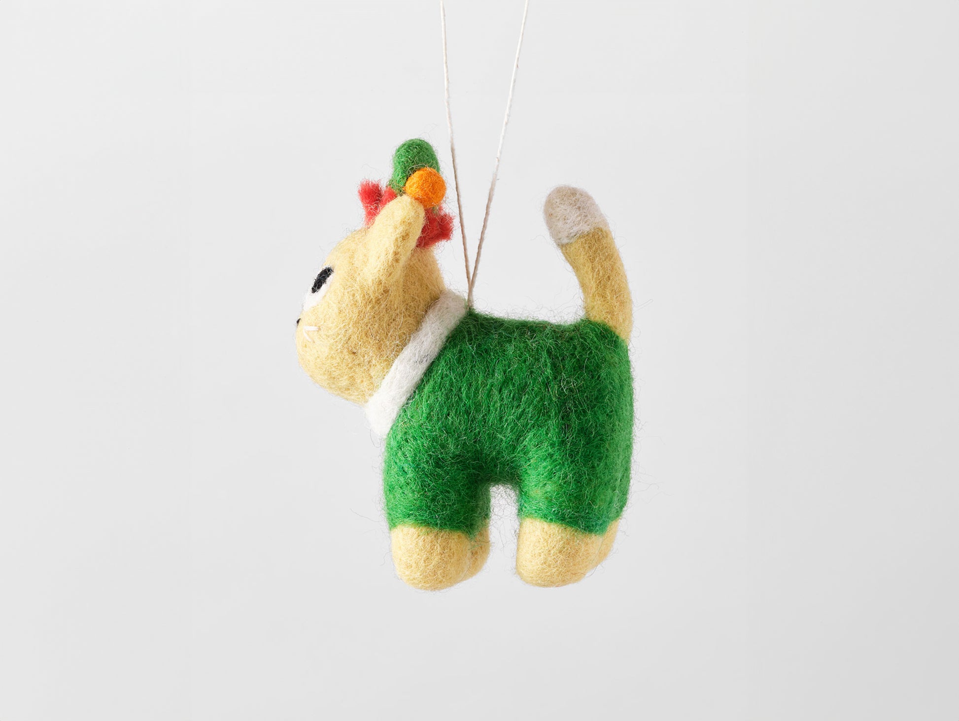 Cat Felted Hanging Decorations by Wrap Stationery - Buddy, Cat in Elf Outfit