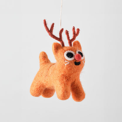 Cat Felted Hanging Decorations by Wrap Stationery - Rudy, Reindeer Cat