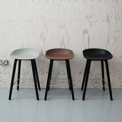 HAY About A Stool AAS 32 / Set of 3 / 65 cm Seat Height / Black Oak Base / Brick, Black and Concrete Grey Seats / Open Box