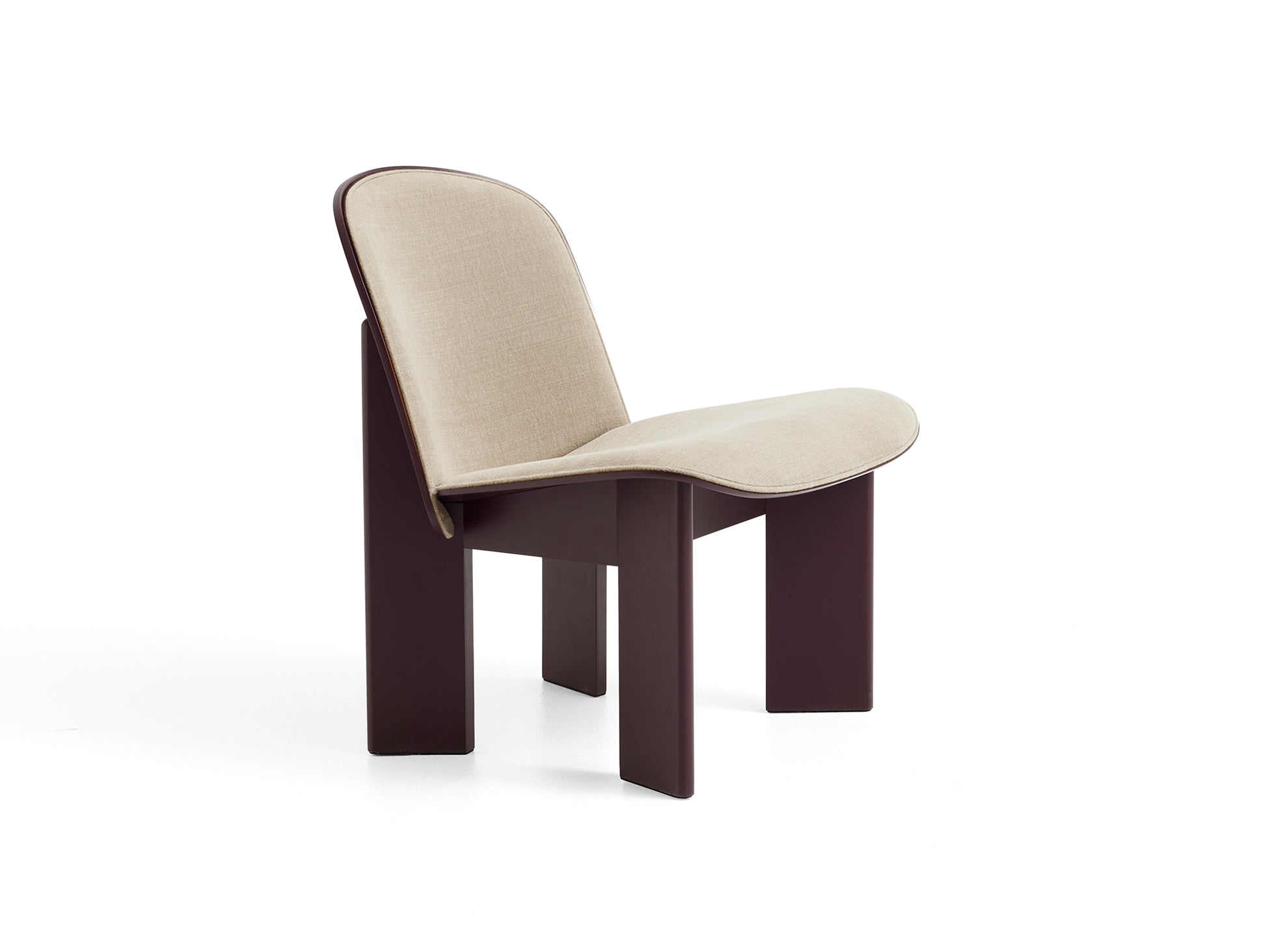 Chisel Lounge Chair (Front Upholstery) by HAY - Dark Bordeaux Lacquered Beech / Linara Doeskin 216