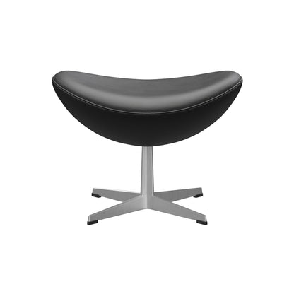 Egg Footstool by Fritz Hansen - Brushed Aluminium / Black Essential Leather