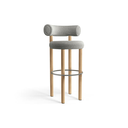 Fat Bar Stool by Tom Dixon - Lacquered Oak / Tom Dixon Boucle 01