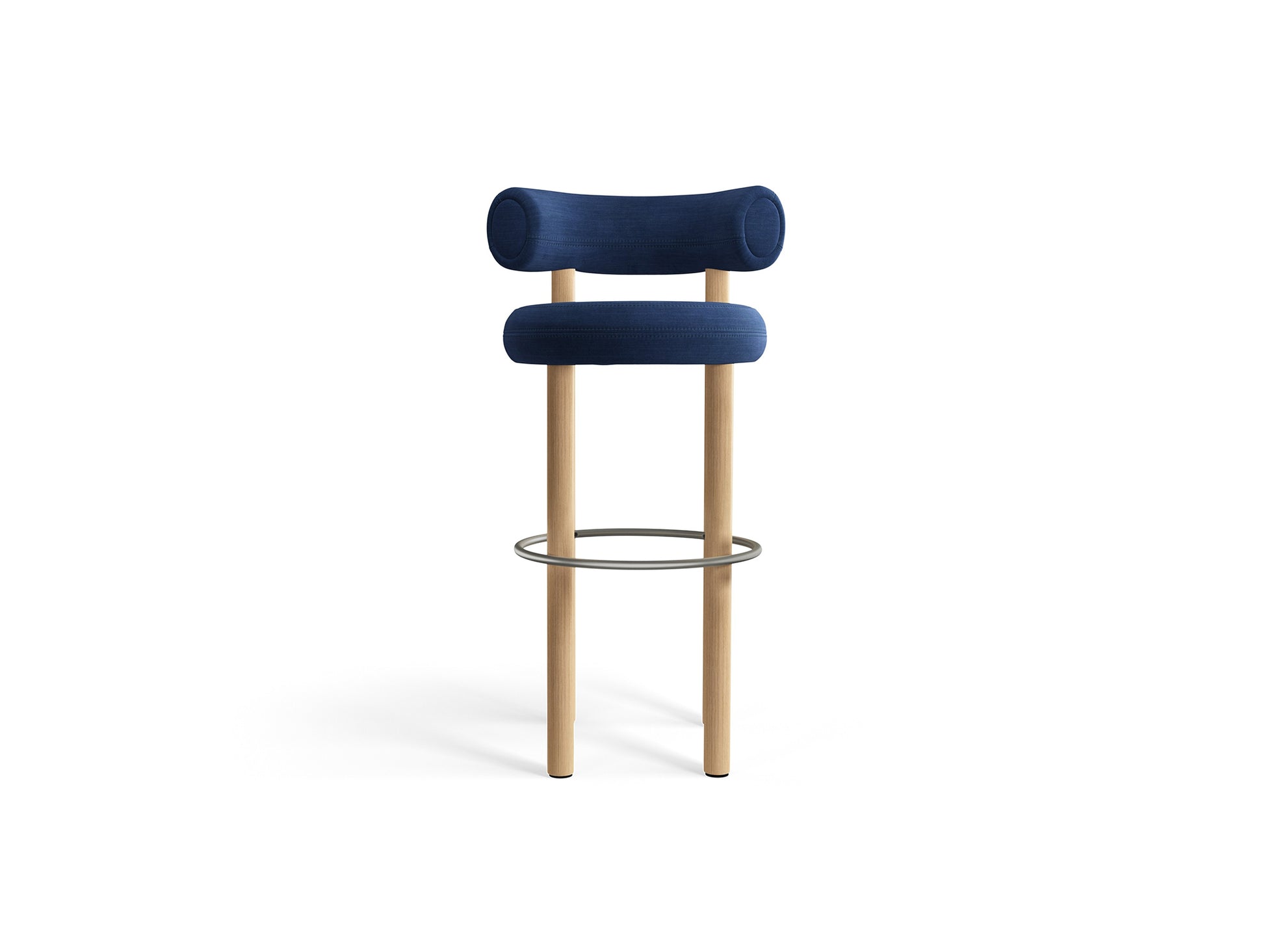 Fat Bar Stool by Tom Dixon - Lacquered Oak / Linara 30 Indigo