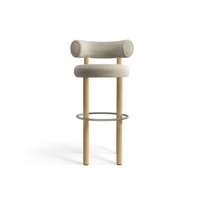 Fat Bar Stool by Tom Dixon - Lacquered Oak / Tom Dixon Velvet 106