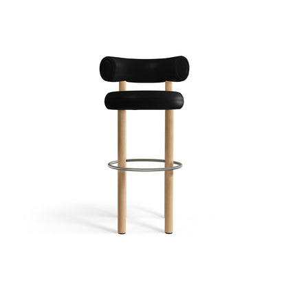 Fat Bar Stool by Tom Dixon - Lacquered Oak / Tom Dixon Leather 100 Black