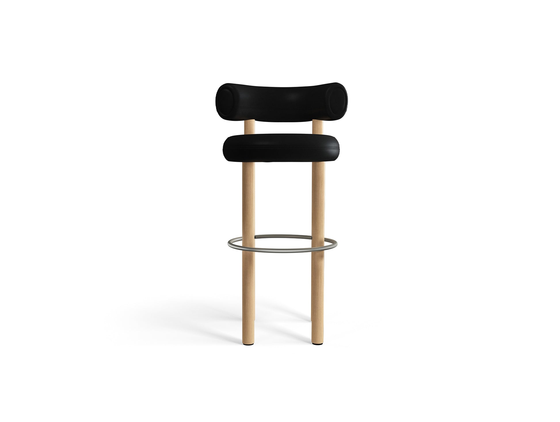 Fat Bar Stool by Tom Dixon - Lacquered Oak / Tom Dixon Leather 100 Black