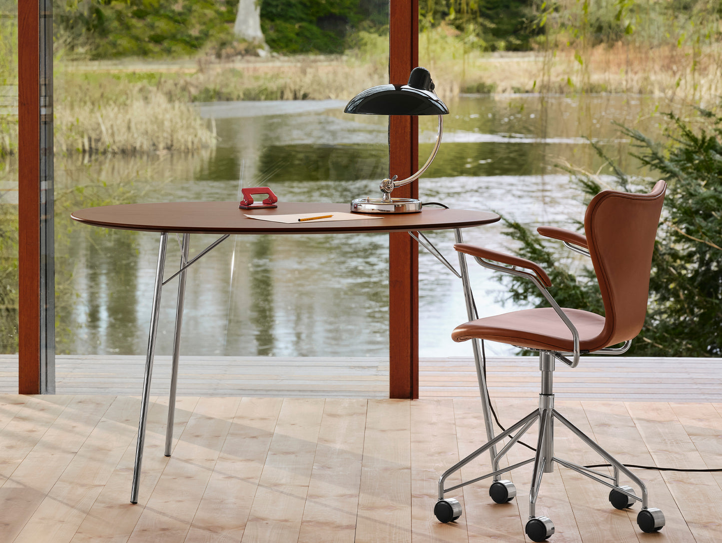 Kaiser Idell Luxus Table Lamp by Fritz Hansen - High Gloss Black Shade with Chrome Base