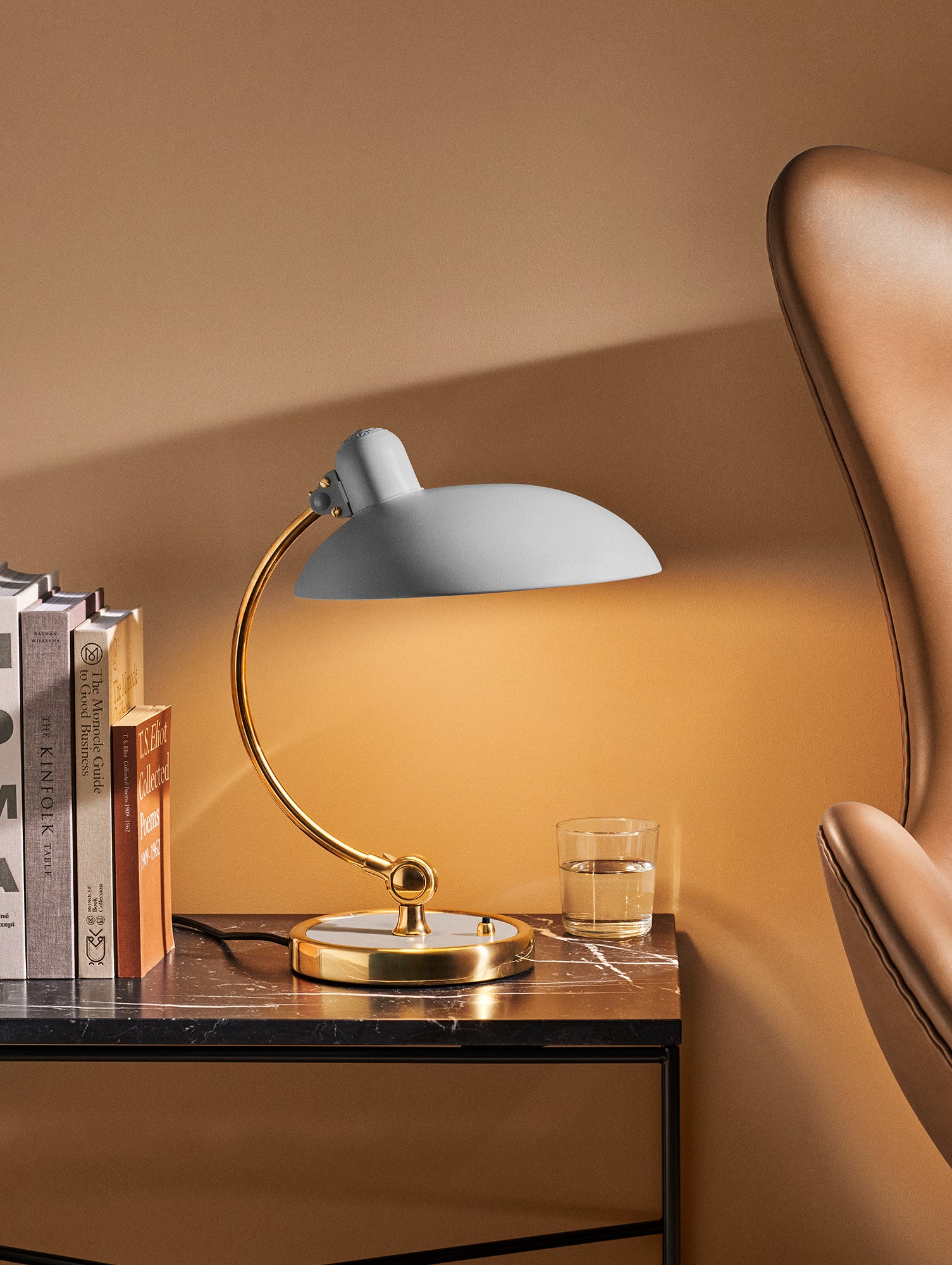 Kaiser Idell Luxus Table Lamp by Fritz Hansen - Matt Easy Grey Shade with Brass Base