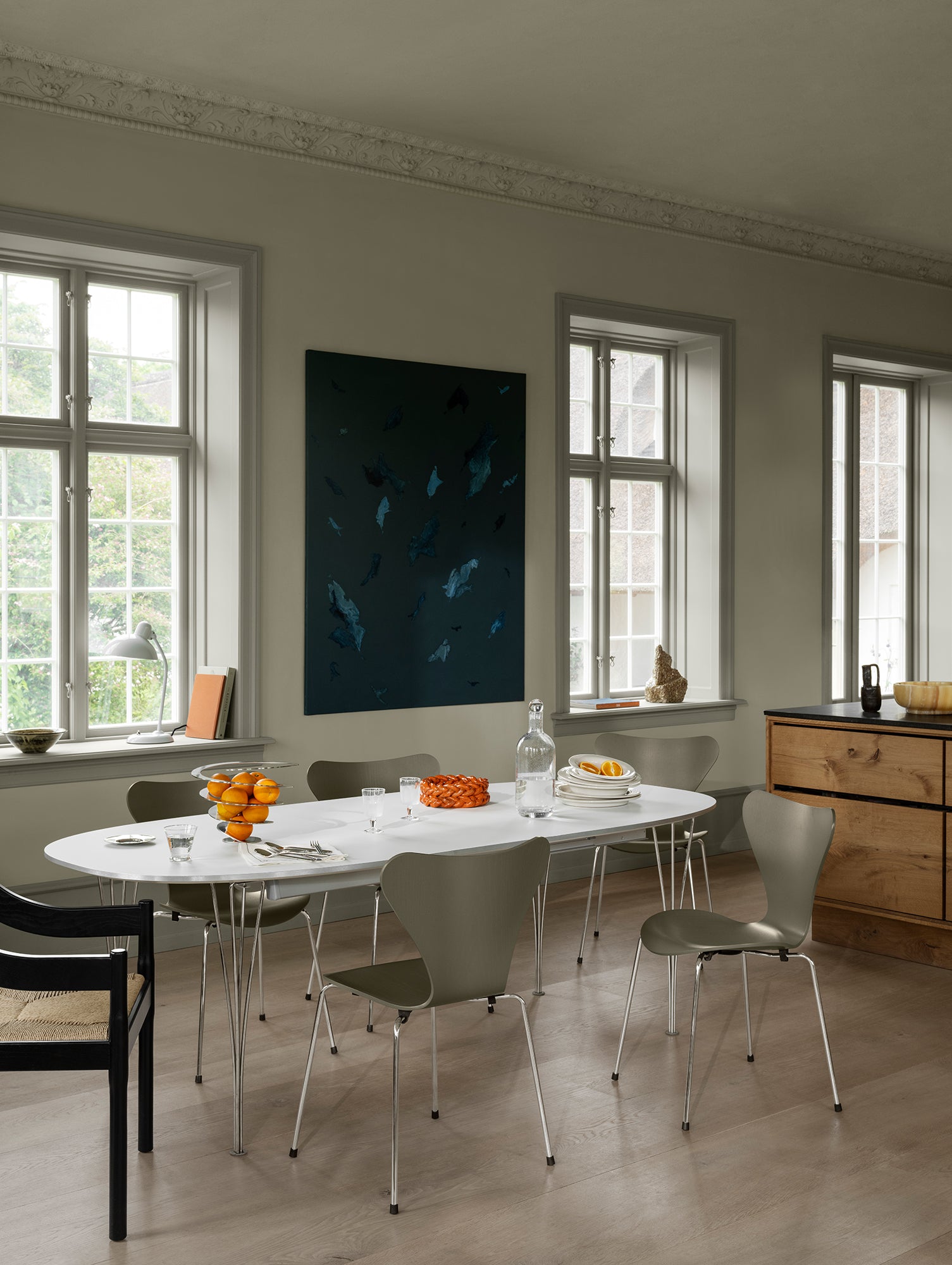 Series 7™ 3107 Dining Chair (Coloured Ash Wood) by Fritz Hansen - Olive Green