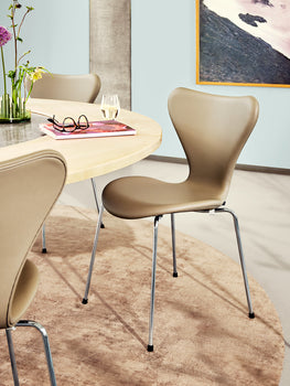 Series 7™ 3107 Dining Chair (Fully Upholstered) by Fritz Hansen - Chromed Steel / Essential Light Grey Leather