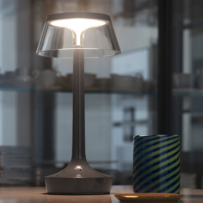 Bon Jour Unplugged Portable Lamp by Flos - Stormy Grey / Transparent Crown