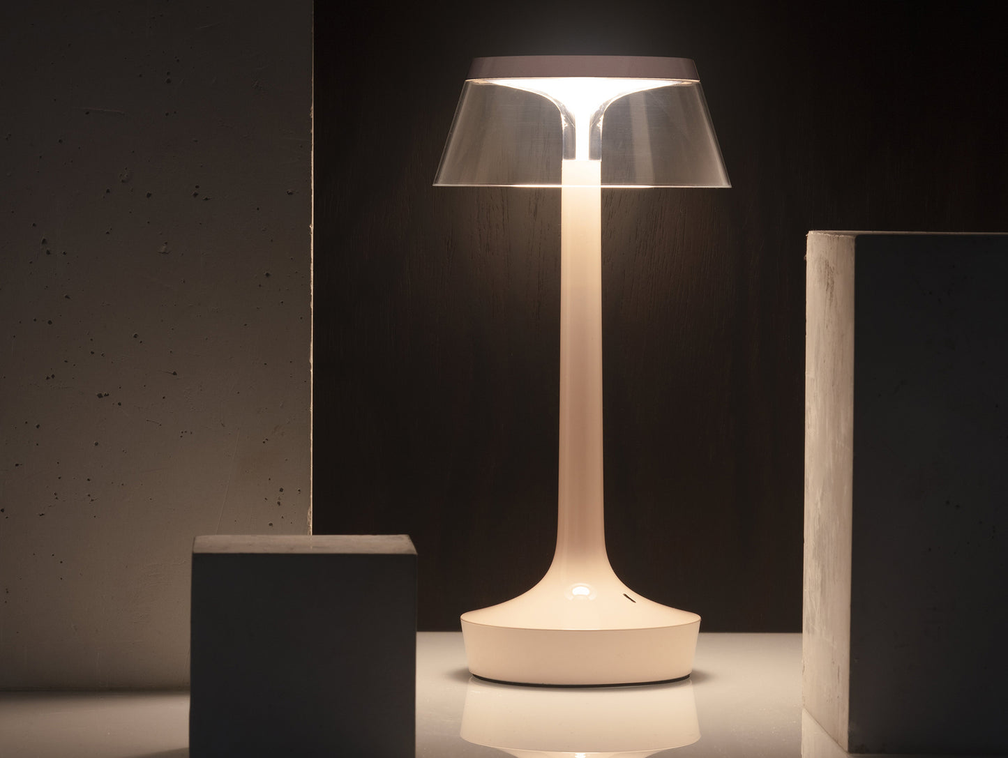 Bon Jour Unplugged Portable Lamp by Flos - French Rose / Transparent Crown