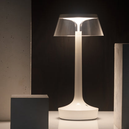 Bon Jour Unplugged Portable Lamp by Flos - Almost White / Transparent Crown