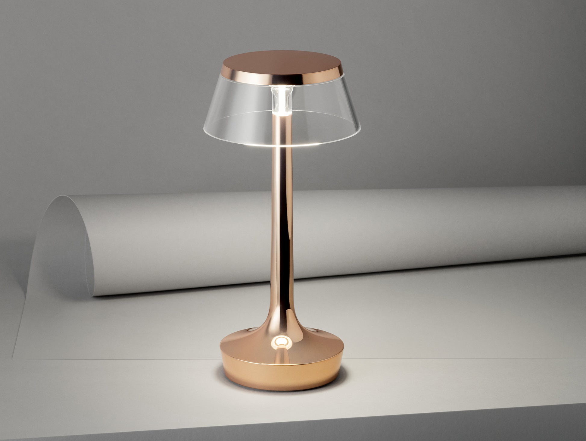 Bon Jour Unplugged Portable Lamp by Flos - Copper / Transparent Crown