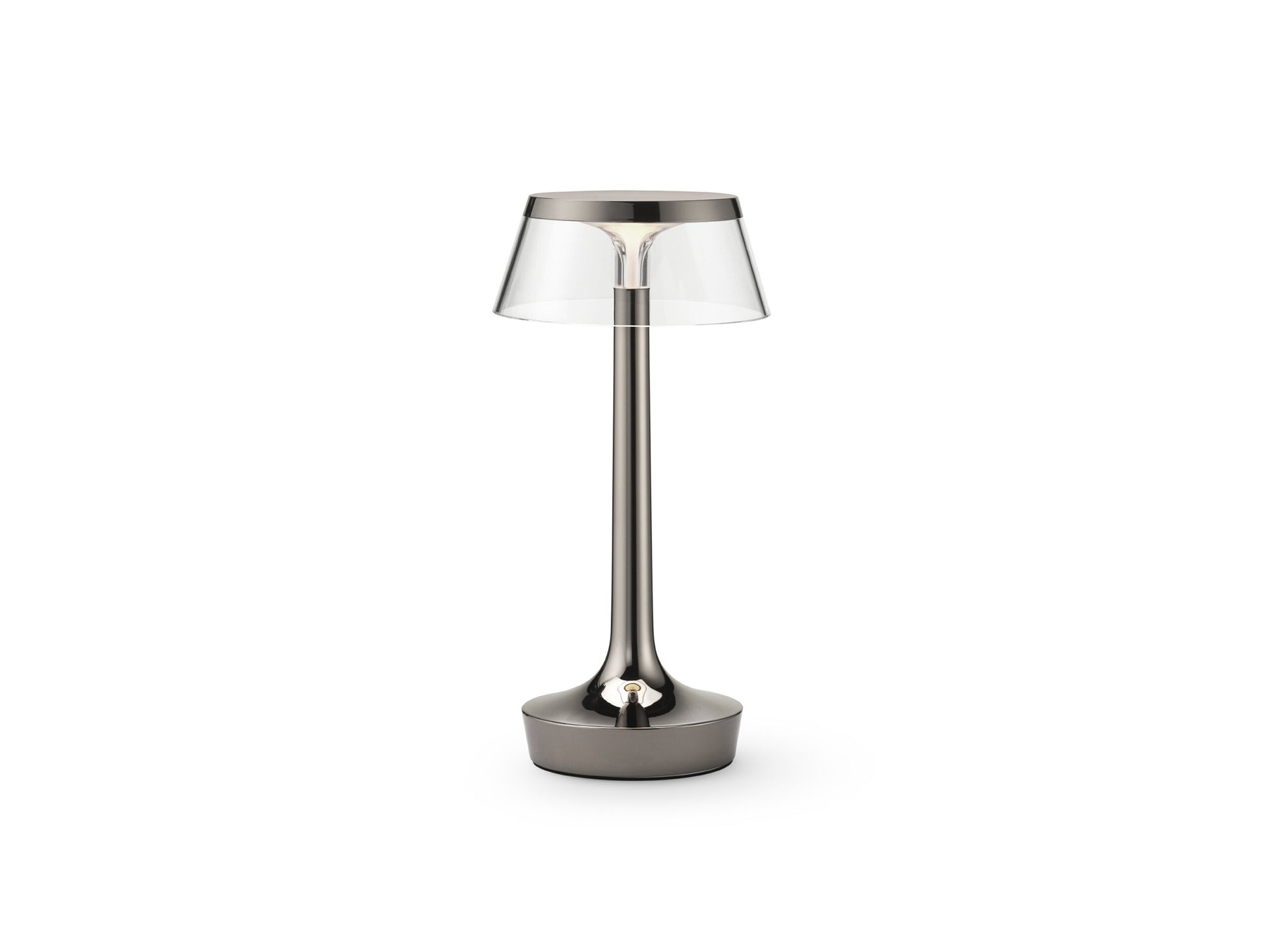 Bon Jour Unplugged Portable Lamp by Flos - Black Chrome / Transparent Crown