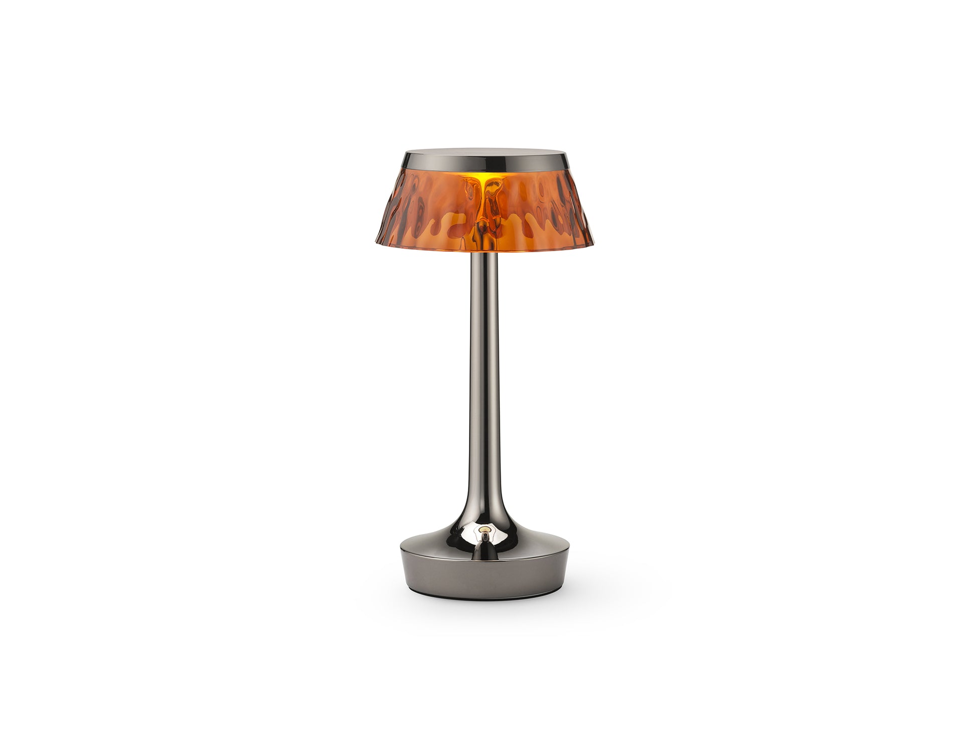 Bon Jour Unplugged Portable Lamp by Flos - Black Chrome / Amber Crown